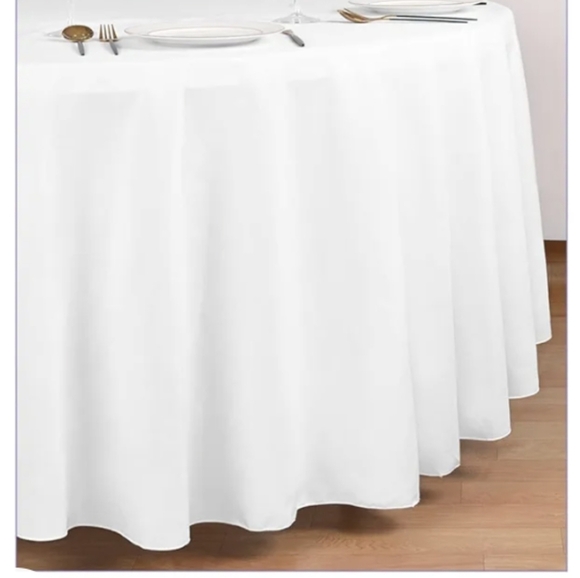 Round Tablecloth. White. 108 inch, 100% Polyester. 4 in Total - Picture 5 of 8